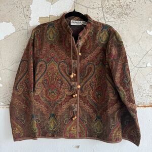 Vtg 90s Tapestry Jacket Boho Paisley Southwestern Flashback Women L Retro Blazer
